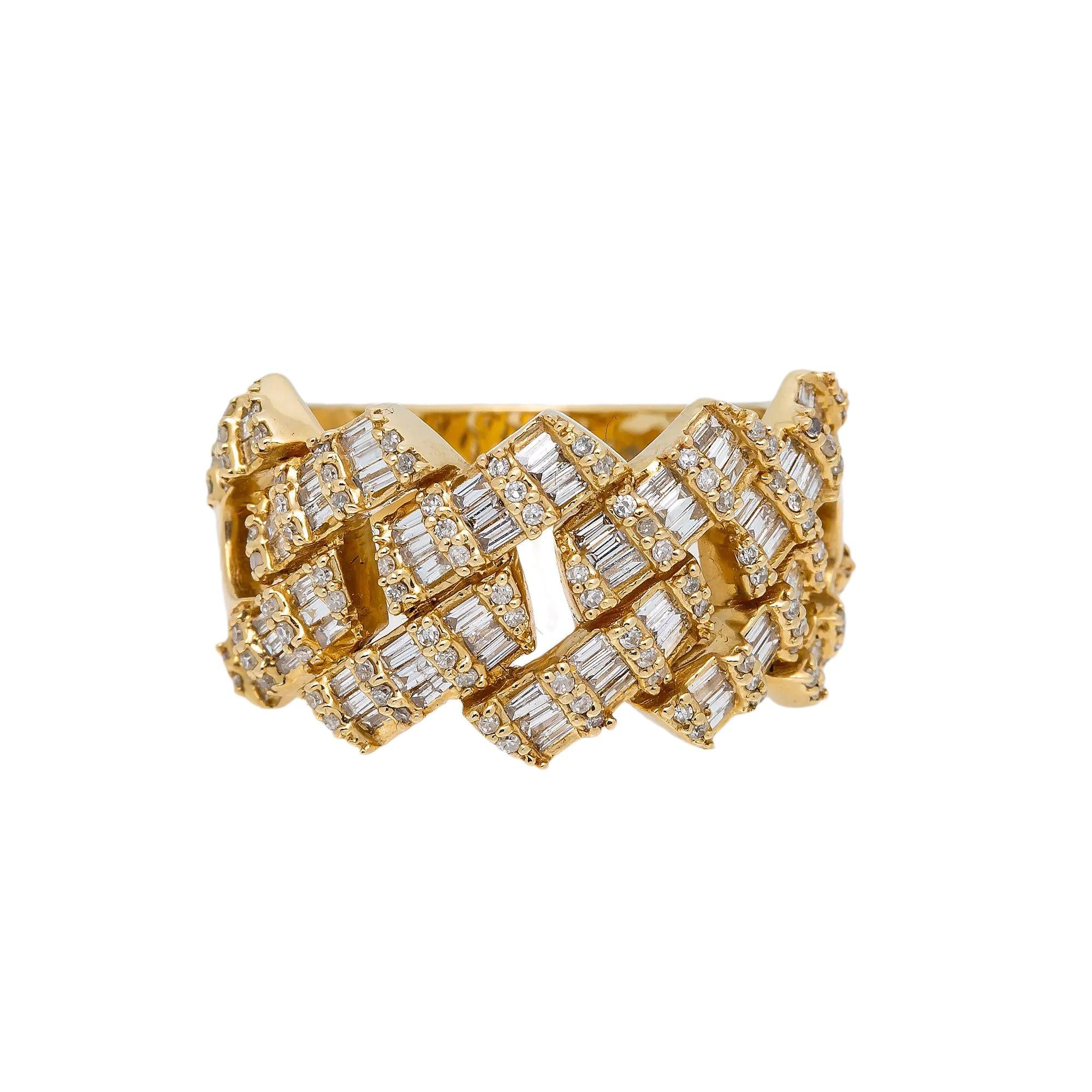 14K YELLOW GOLD DIAMOND CUBAN RING 1.18 CT