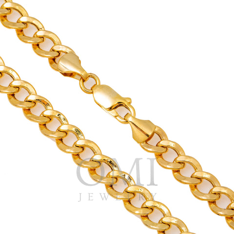 14K Yellow Gold 7mm Hollow Cuban Link Chain Available In Sizes 18