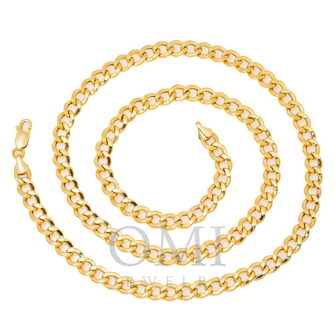 14K Yellow Gold 7mm Hollow Cuban Link Chain Available In Sizes 18