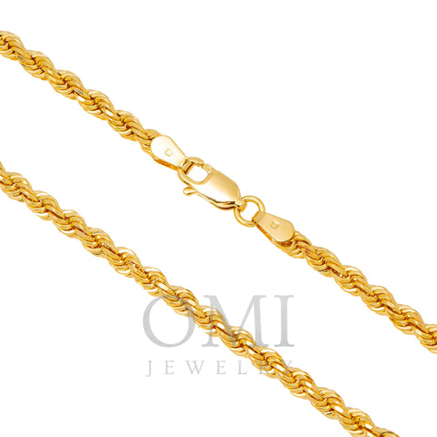 10K Yellow Gold 2.45mm Solid Rope Chain Available In Sizes 18