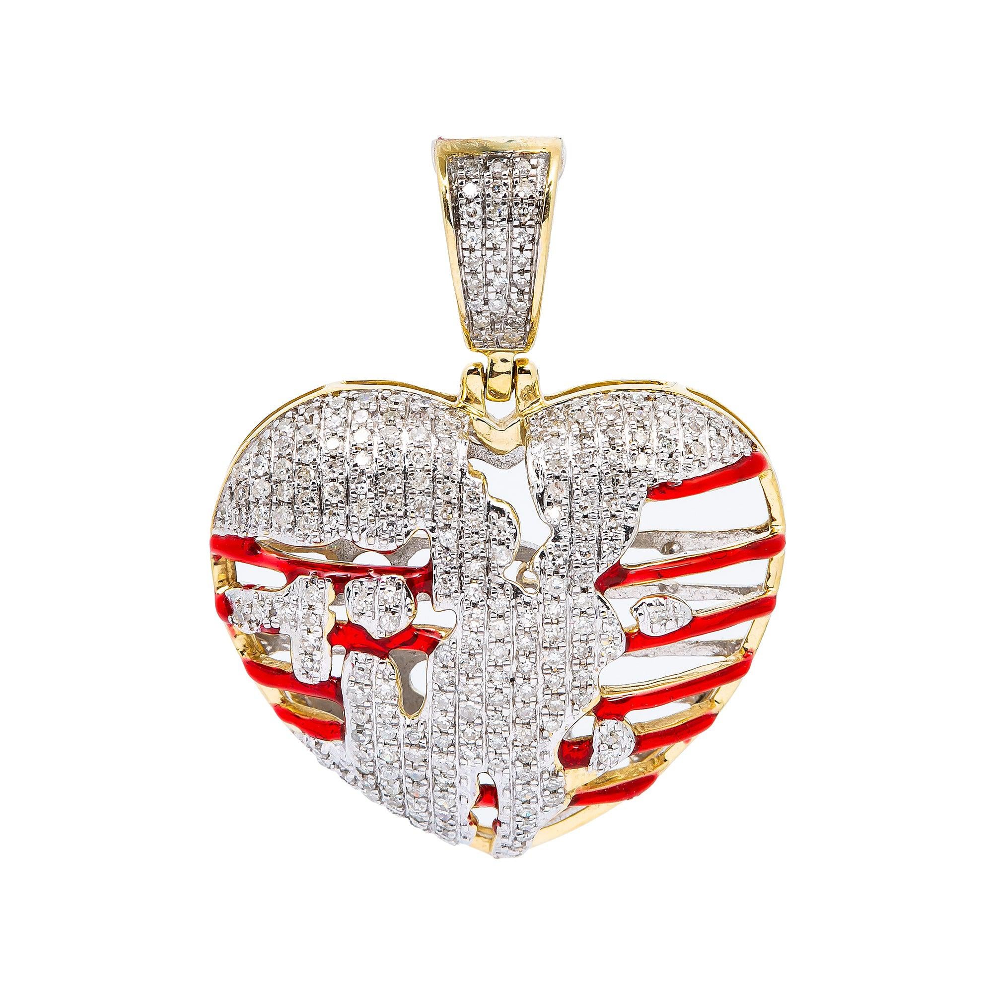 10K YELLOW GOLD BROKEN HEART RIBCAGE PENDANT WITH 0.70 CT DIAMONDS
