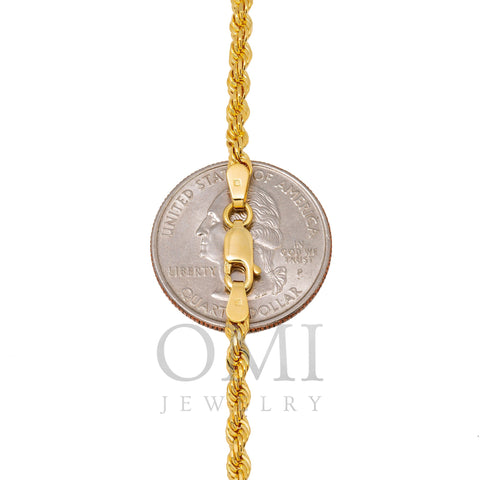 10K Yellow Gold 2.45mm Solid Rope Chain Available In Sizes 18