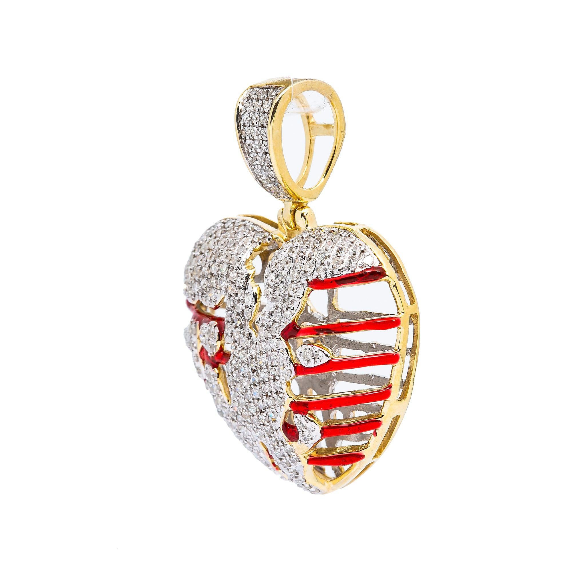 10K YELLOW GOLD BROKEN HEART RIBCAGE PENDANT WITH 0.70 CT DIAMONDS