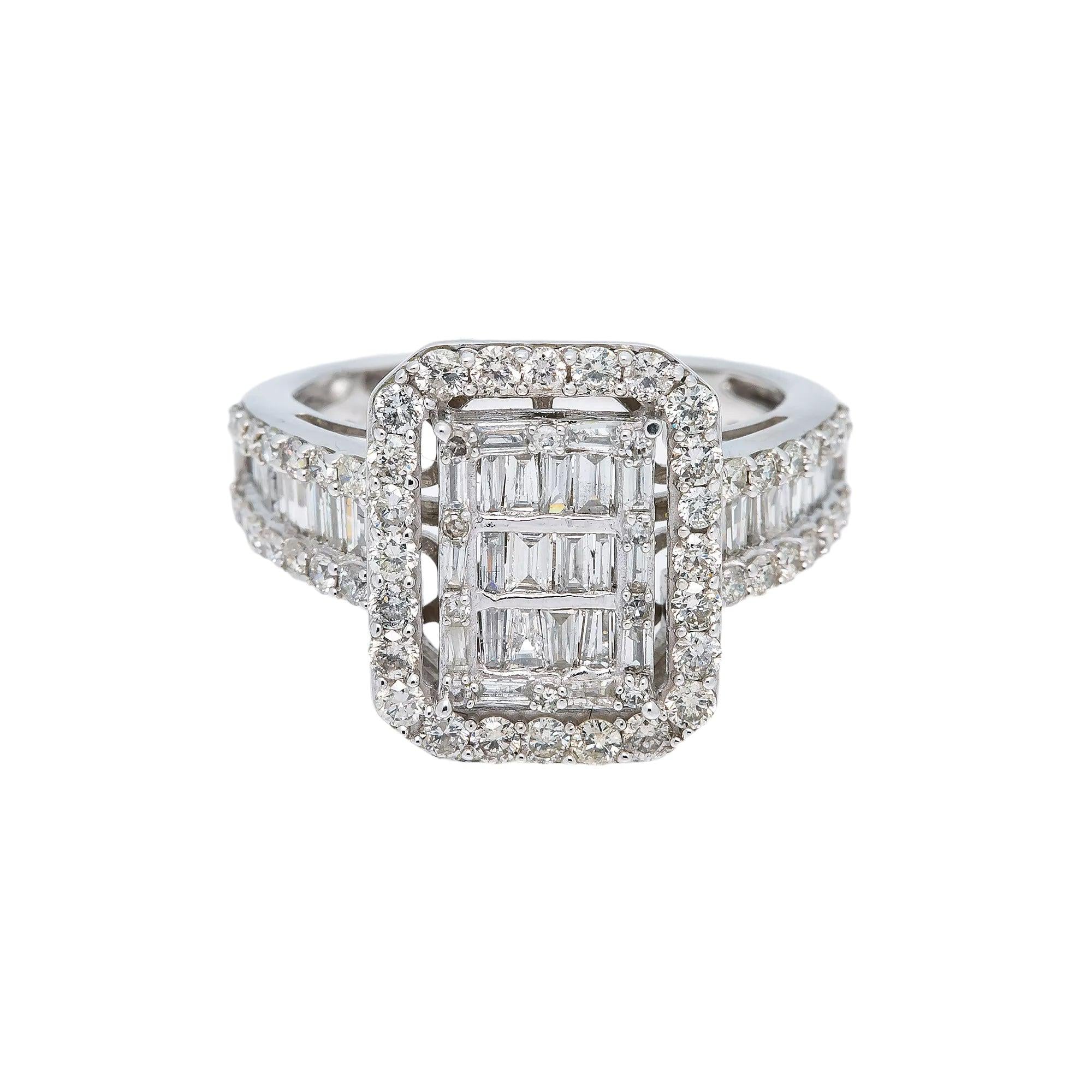 14K WHITE GOLD DIAMOND CLUSTER ENGAGEMENT RING 1.52 CT