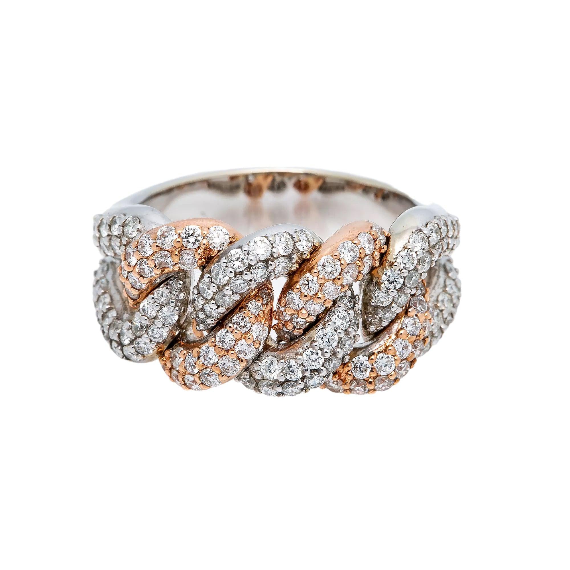 14K WHITE/ROSE GOLD DIAMOND CUBAN RING 2.10 CT