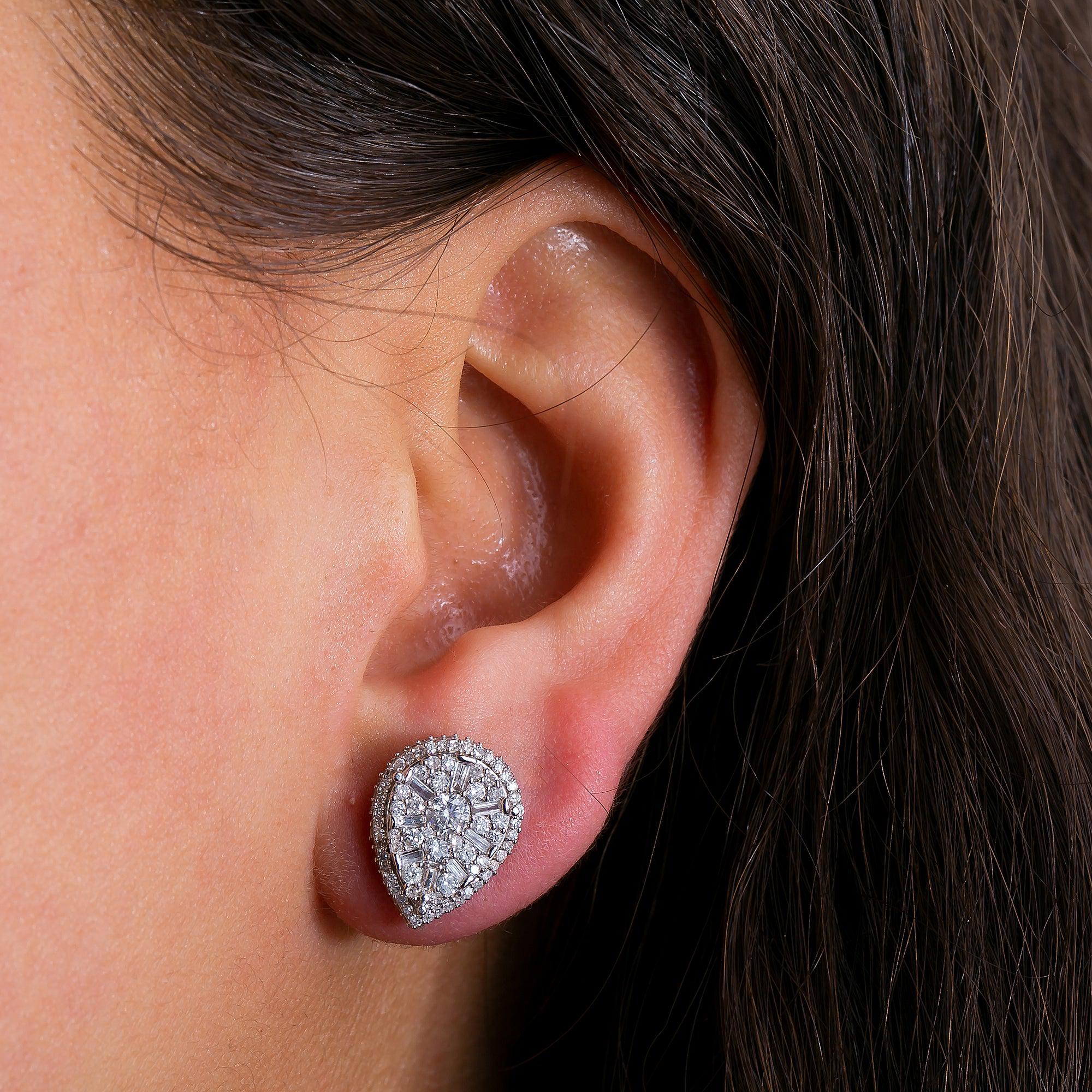 14K Yellow Gold Ladies Earrings with 1.36 CT Diamond