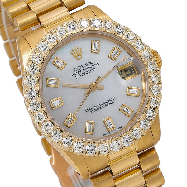 Rolex Datejust Diamond Watch, 6827 31mm, Silver Diamond Dial With 2.25 ...