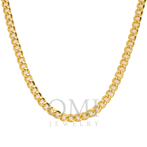 14K Yellow Gold 5mm Hollow Cuban Link Chain Available In Sizes 18