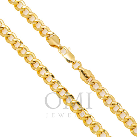 14K Yellow Gold 5mm Hollow Cuban Link Chain Available In Sizes 18