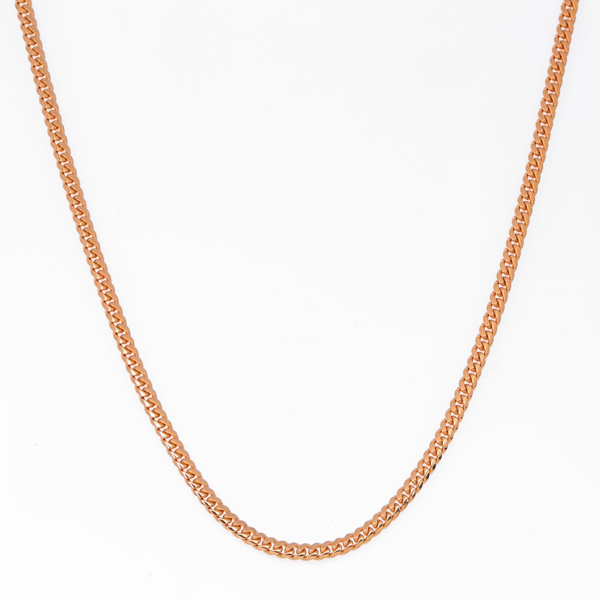 10k Rose Gold 3mm Solid Cuban Chain Available In Sizes 18"-26"