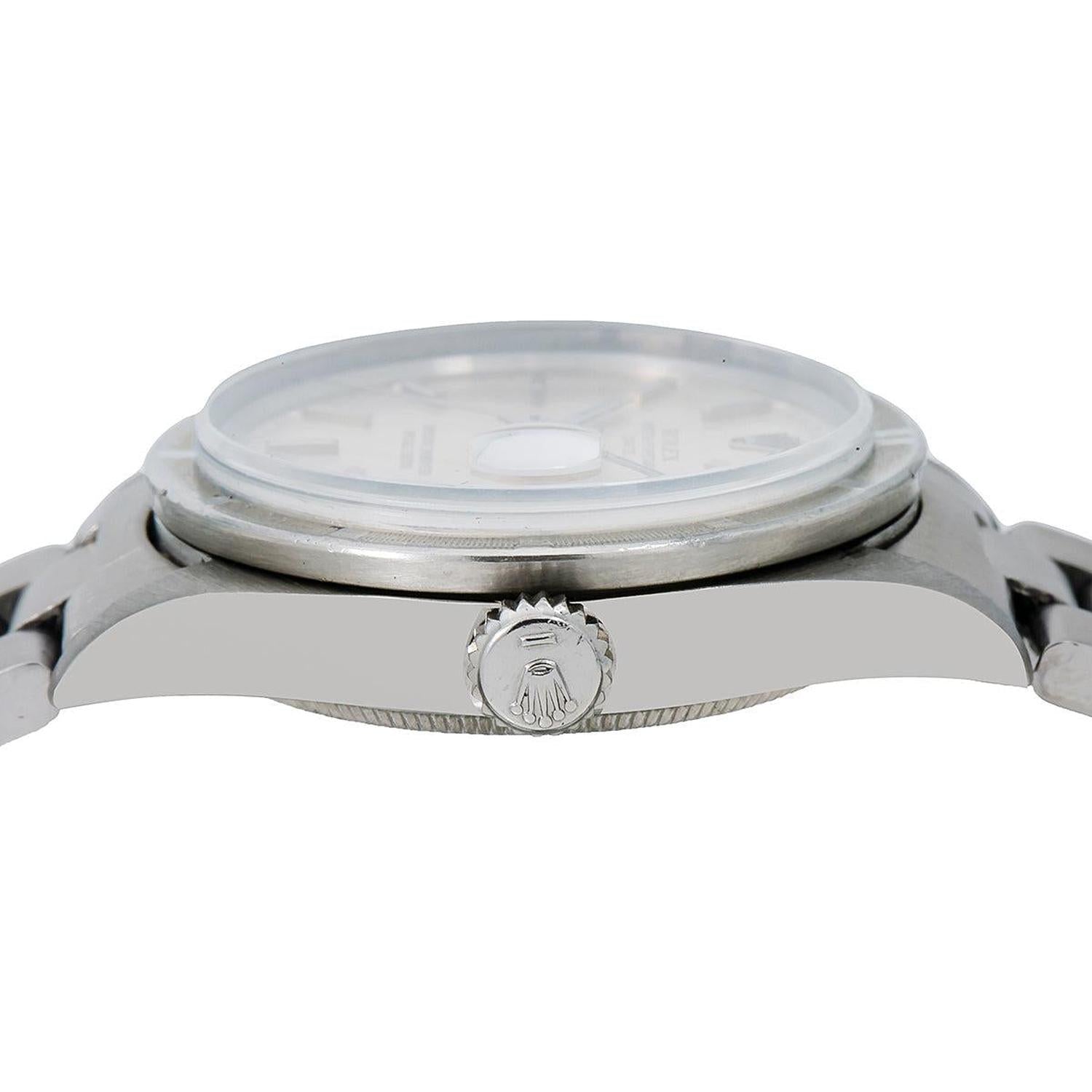 Rolex Date 34MM 1501 Silver Dial Engine Turned Bezel Stainless Steel Oyster Bracelet