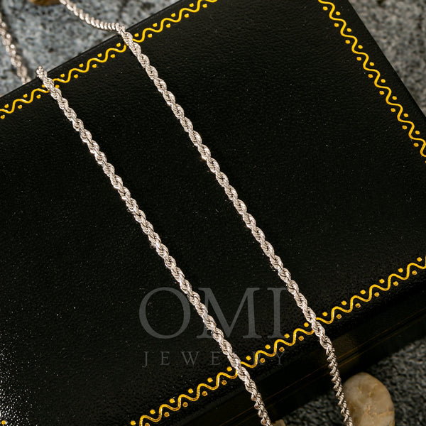 10k White Gold 3mm Solid Rope Laser Chain Available In Sizes 18