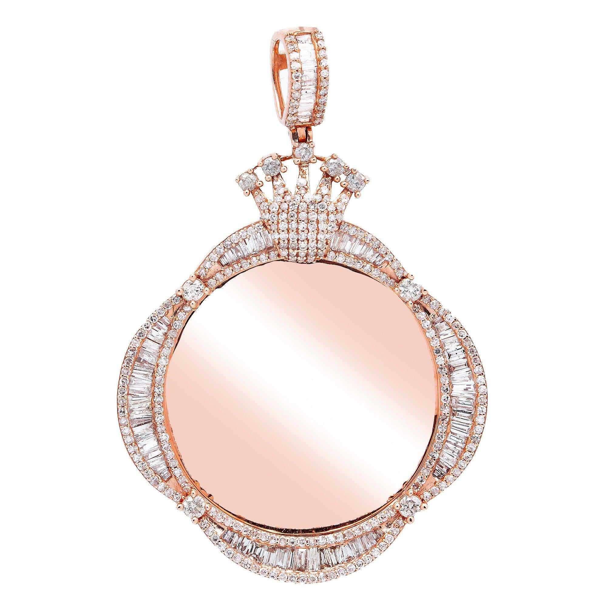 14K GOLD DIAMOND CUSTOM PICTURE PENDANT WITH CROWN 2.59 CT