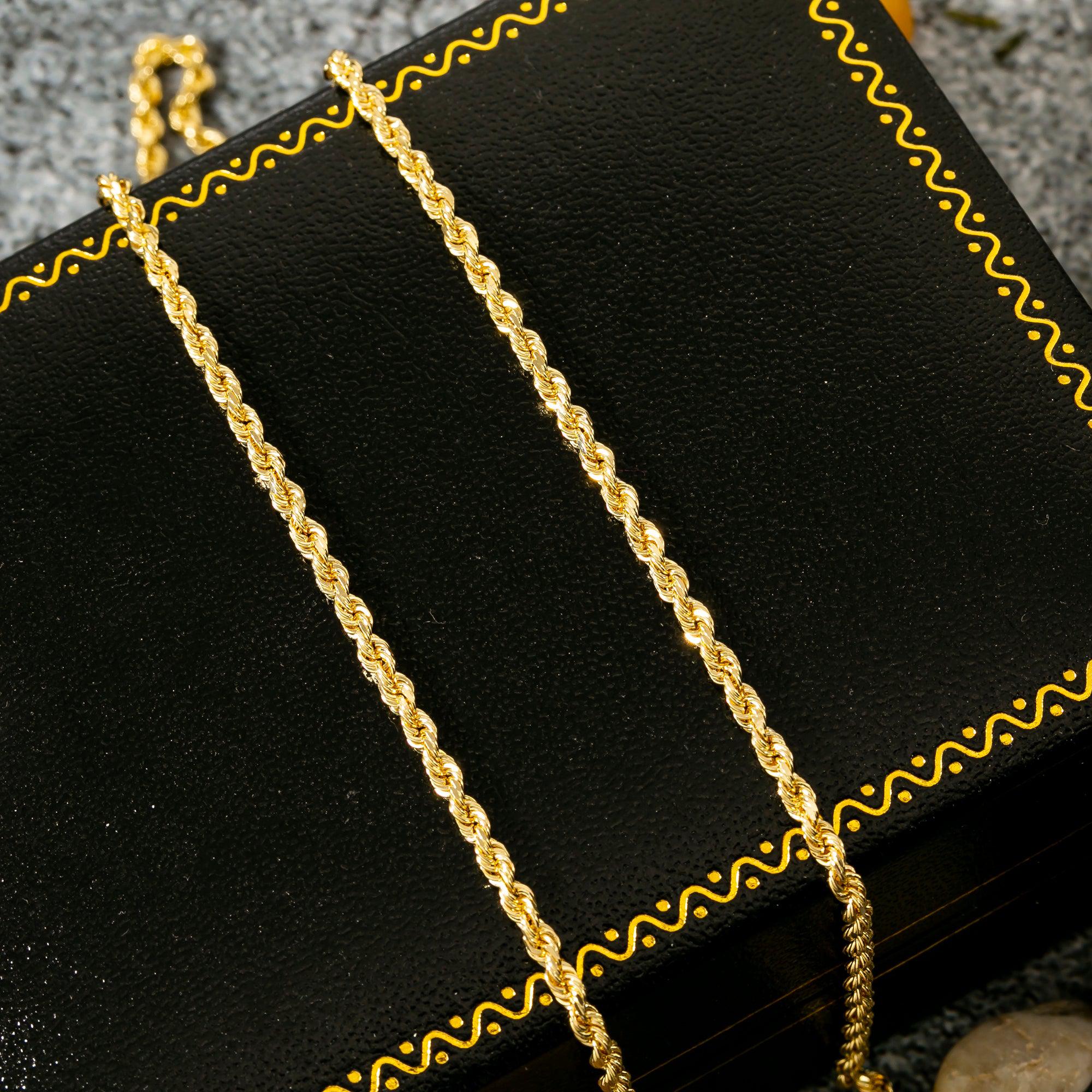 14k Yellow Gold 3mm Solid Rope Chain Available In Sizes 18"-26"
