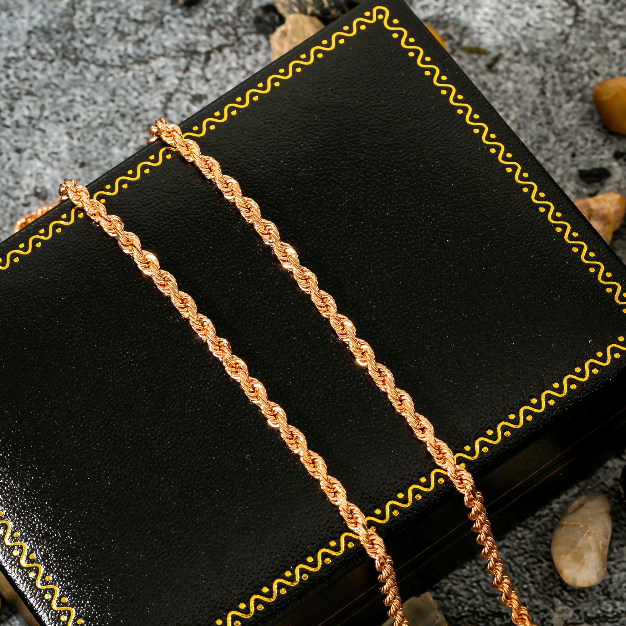 14k Rose Gold 3mm Solid Rope Chain Available In Sizes 18"-26"