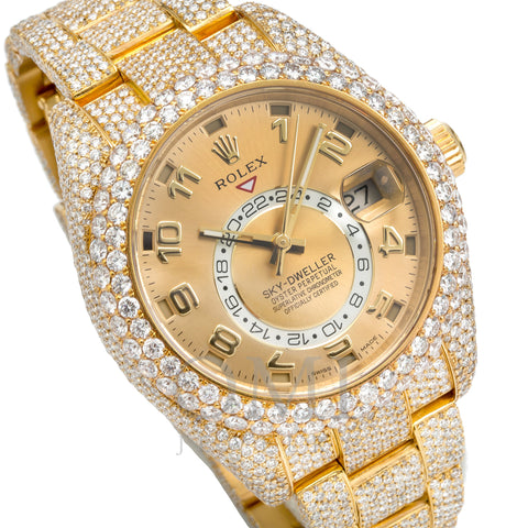 18K Yellow Gold Rolex Diamond Watch, Sky-Dweller 326938 42mm, Champagne Dial with 23.75CT Diamonds