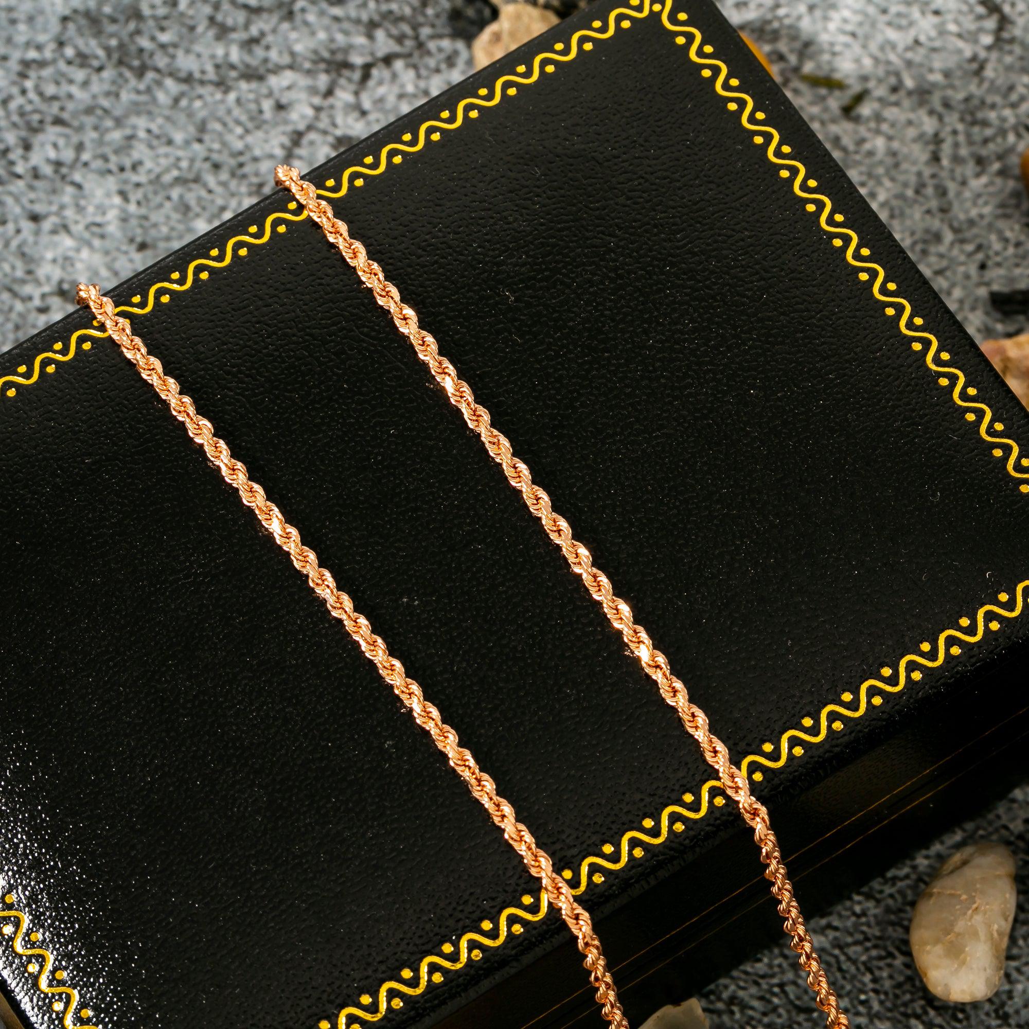 14K ROSE GOLD 2MM SOLID ROPE CHAIN AVAILABLE IN SIZES 18"-30"