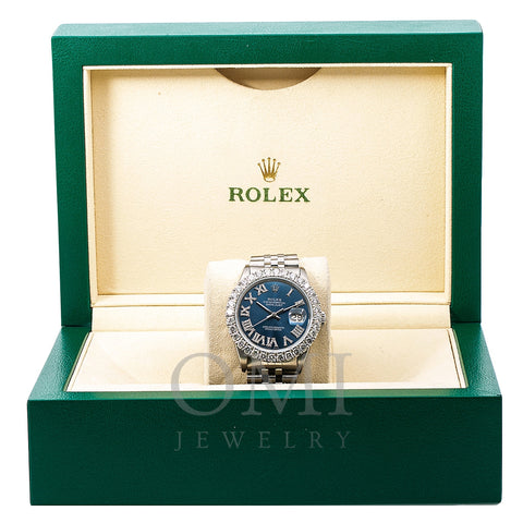 Rolex Datejust Diamond Watch, 16030 36mm, Blue Diamond Dial With 3.25 CT Diamonds