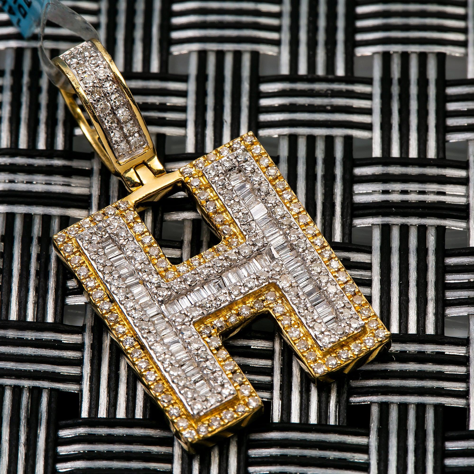 14K YELLOW LETTER H PENDANT WITH 0.75 CT DIAMONDS