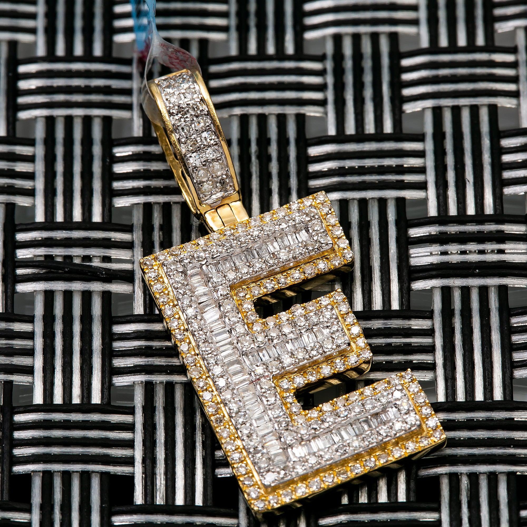 14K YELLOW LETTER E PENDANT WITH 0.75 CT DIAMONDS