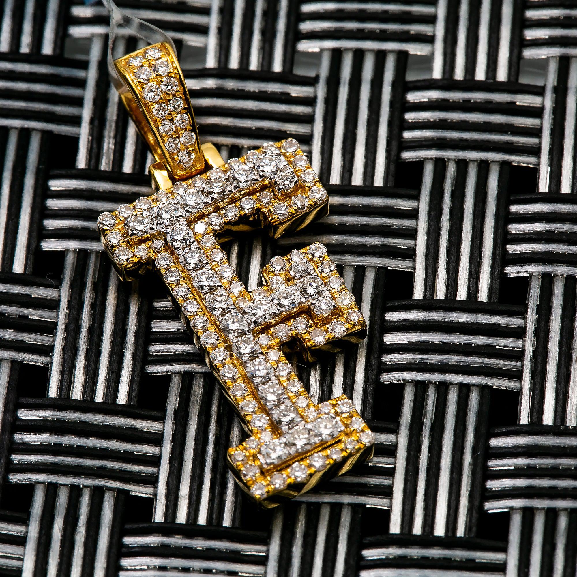 14K YELLOW LETTER F PENDANT WITH 0.75 CT DIAMONDS
