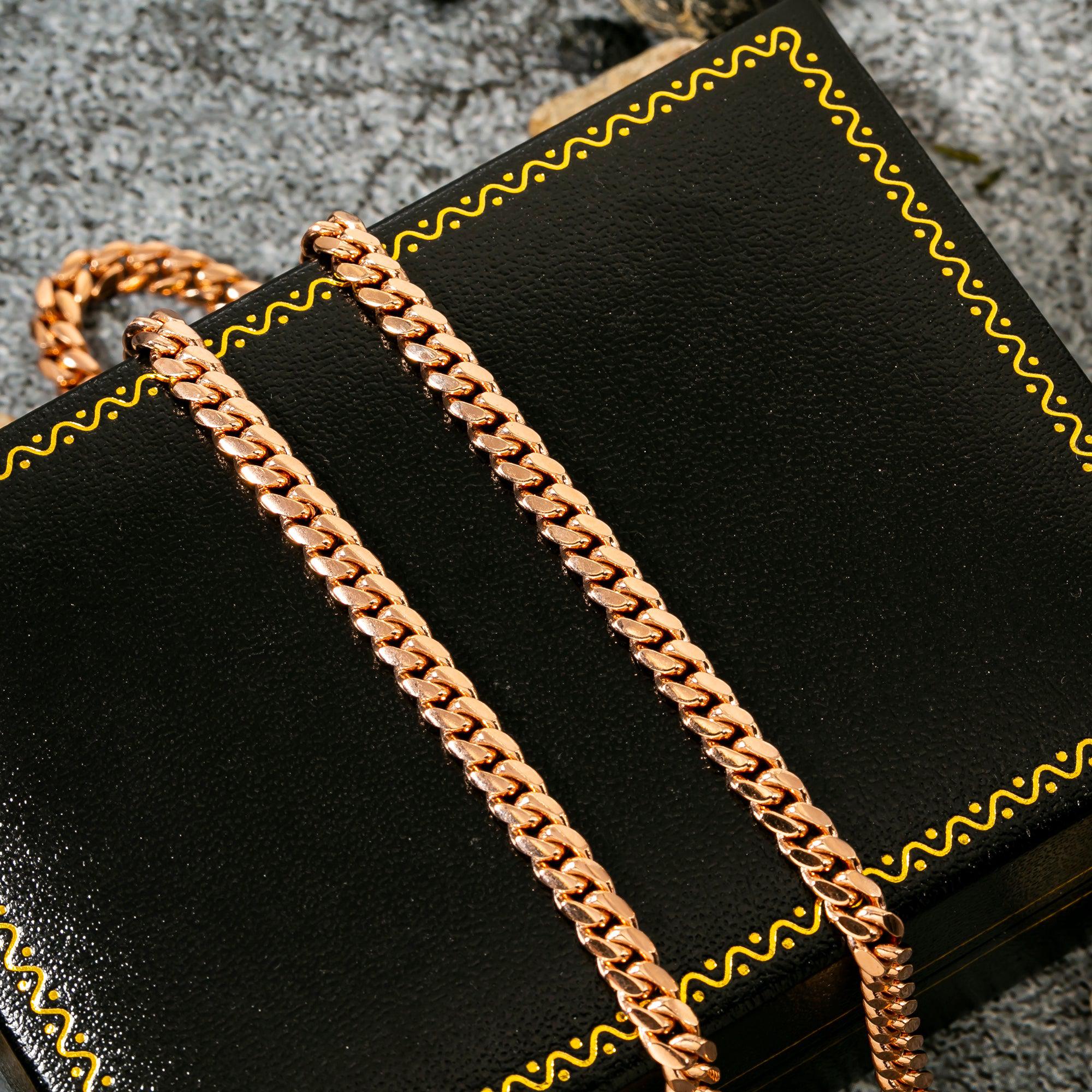 10k Rose Gold 5mm Solid Miami Cuban Chain Available In Sizes 16"-26"