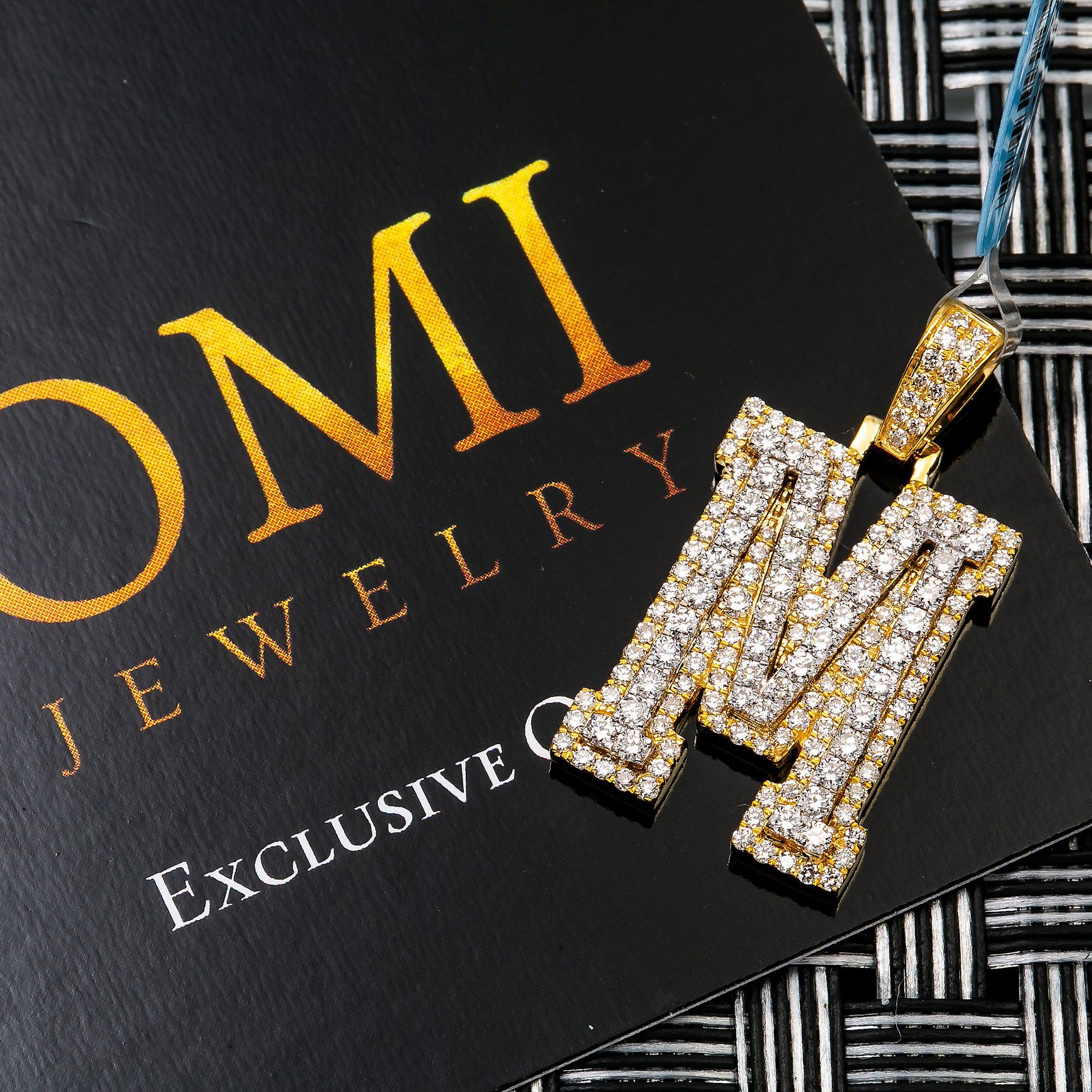 10K YELLOW LETTER M PENDANT WITH 1.2 CT DIAMONDS