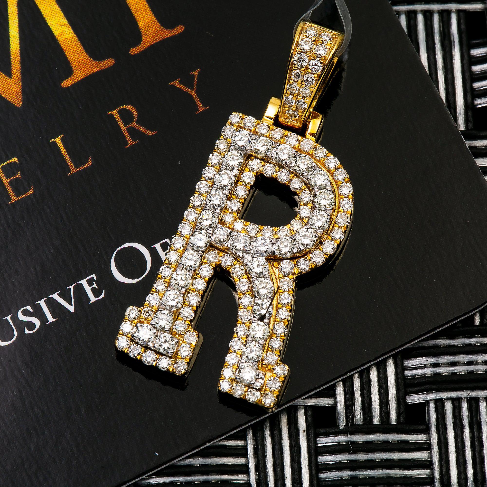 10K YELLOW LETTER R PENDANT WITH 0.90 CT DIAMONDS