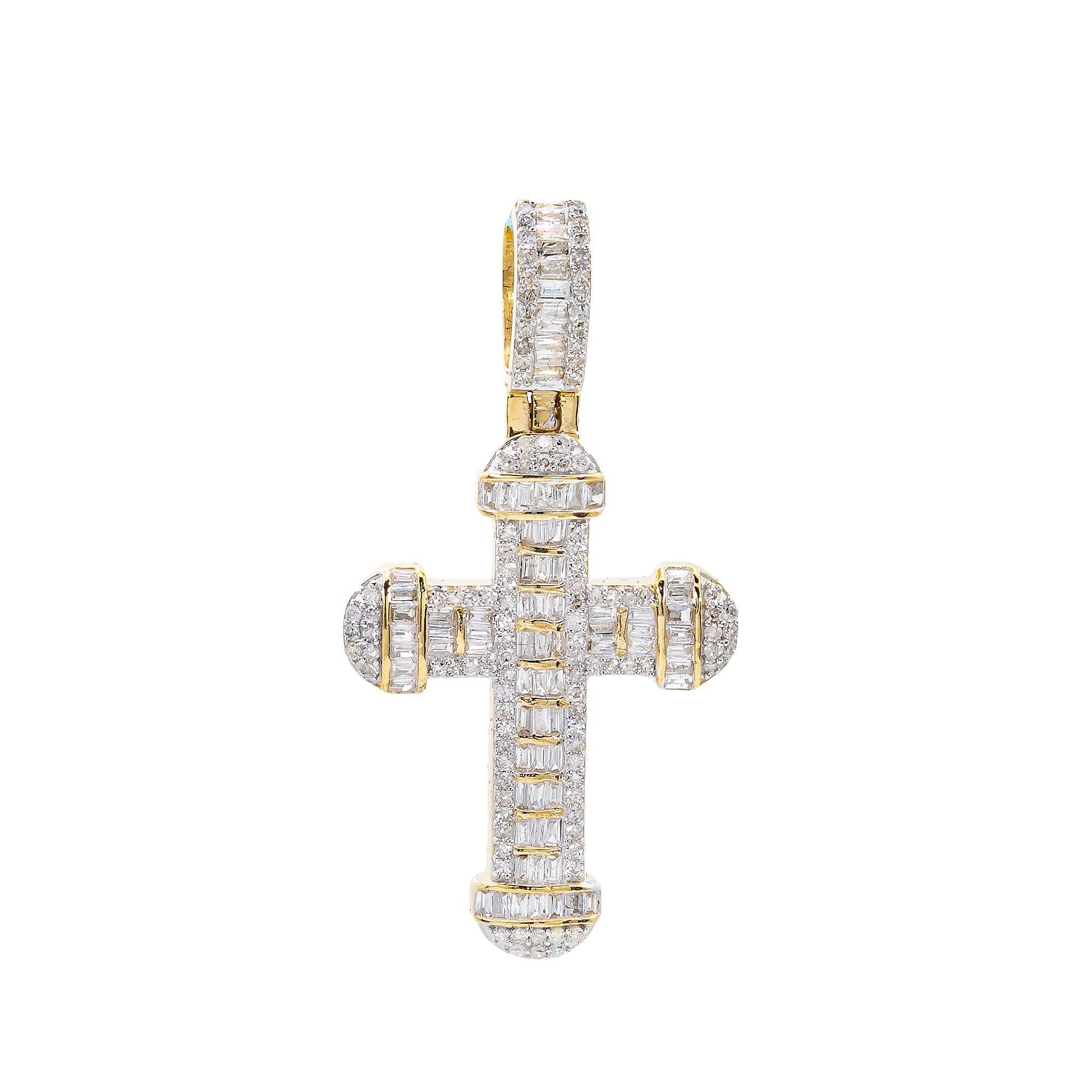 Unisex 14K Yellow Gold Cross Pendant with 0.74 CT Diamonds