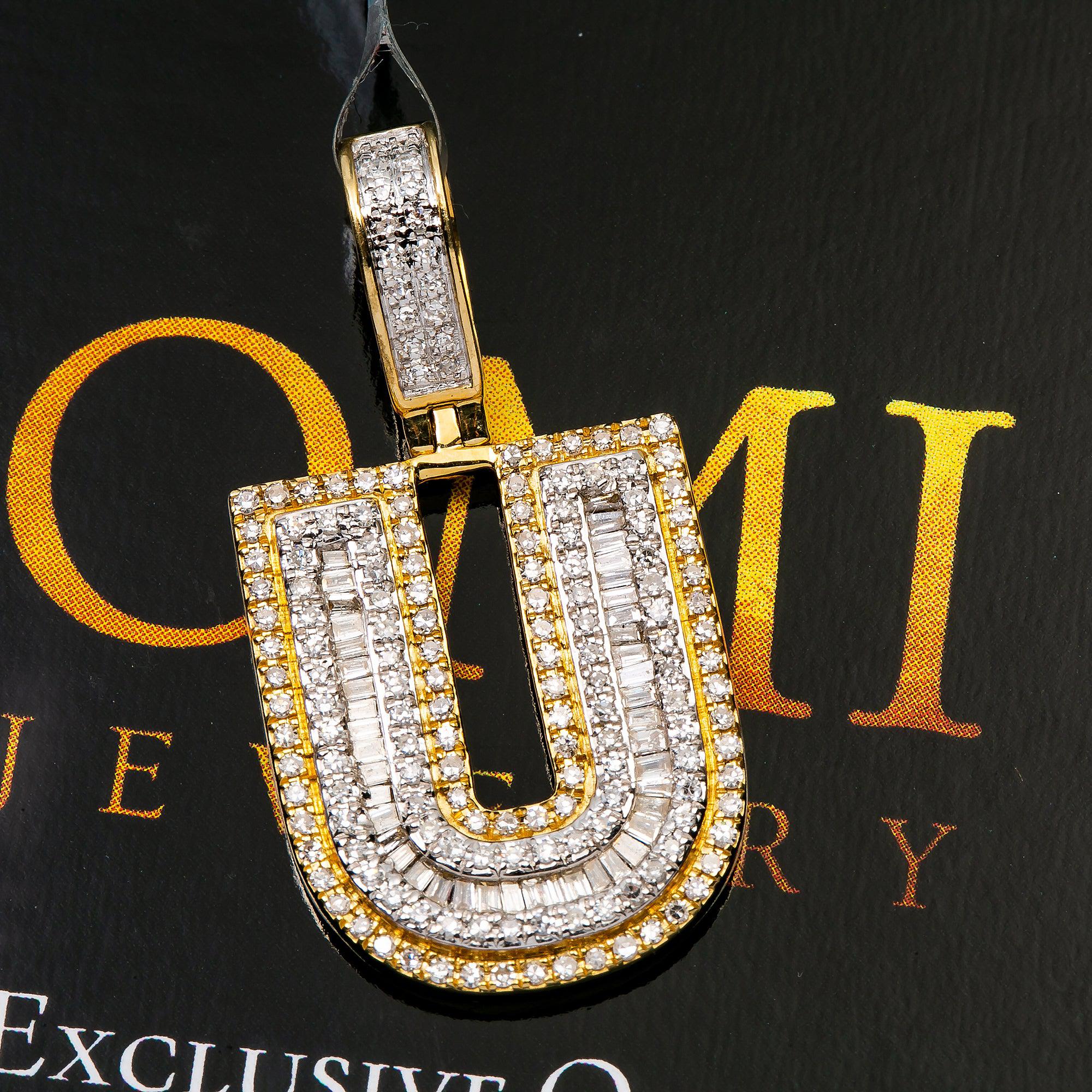 14K YELLOW LETTER U PENDANT WITH 0.70 CT DIAMONDS