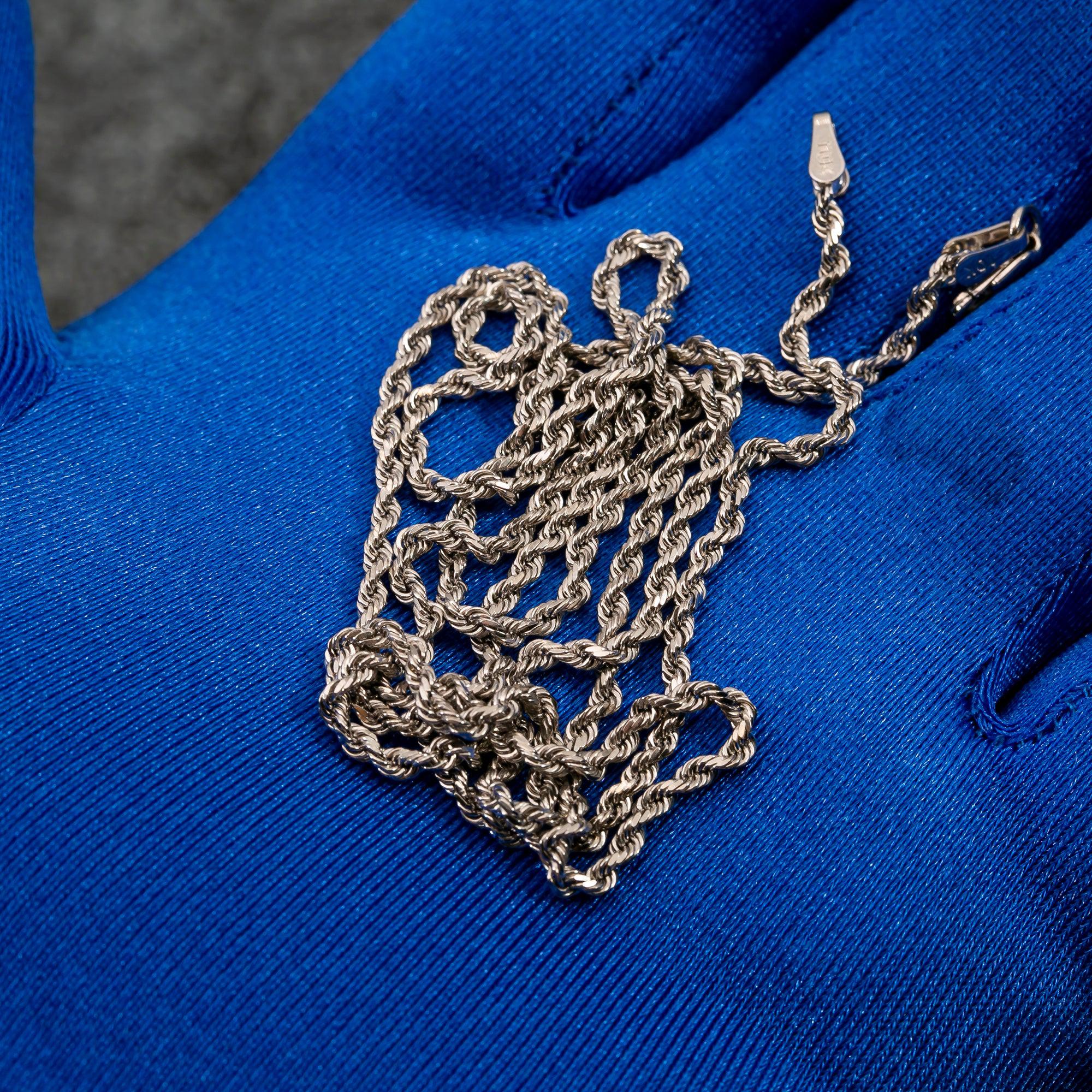 10k White Gold 2mm Solid Rope Laser Chain Available In Sizes 18"-26"