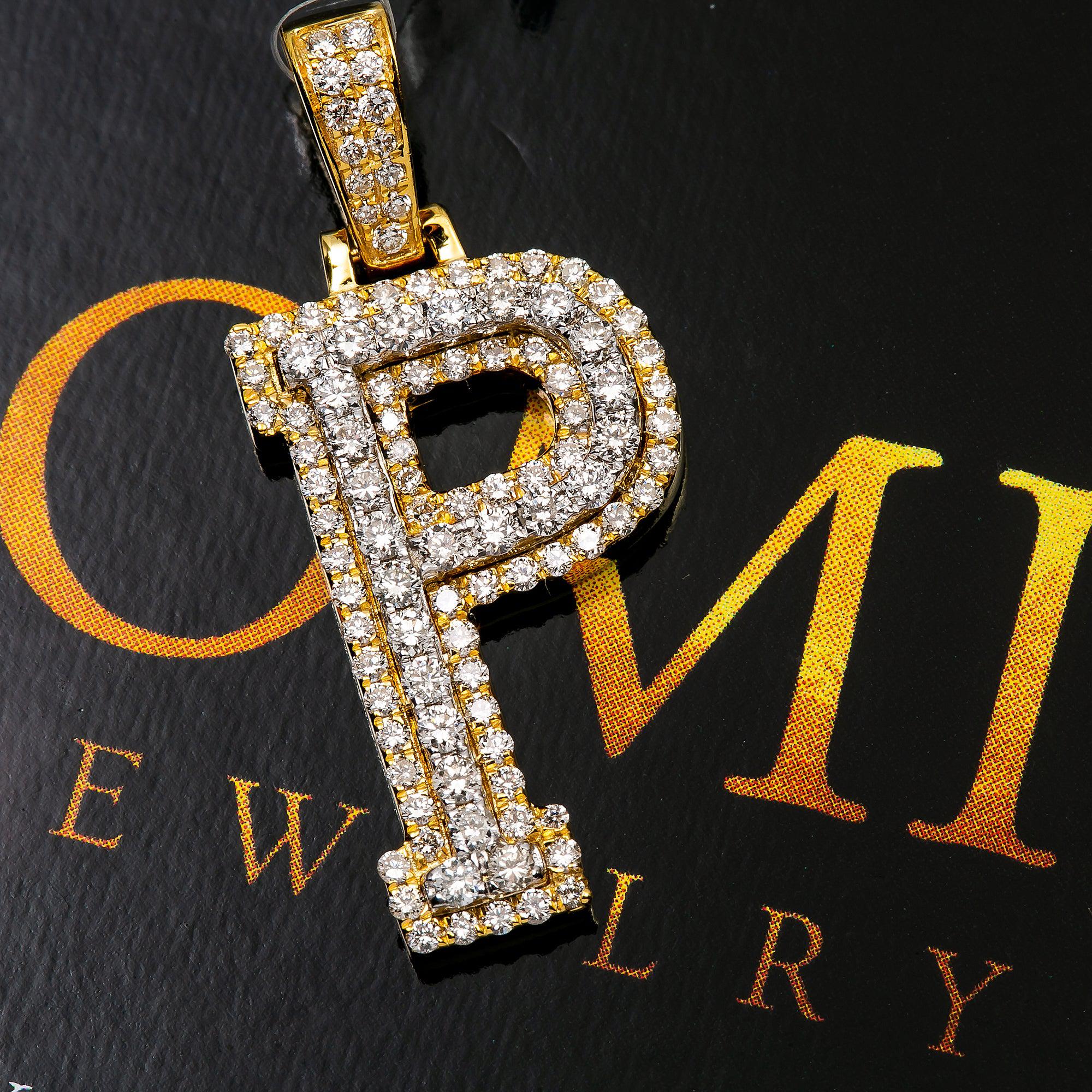 10K YELLOW LETTER P PENDANT WITH 0.75 CT DIAMONDS