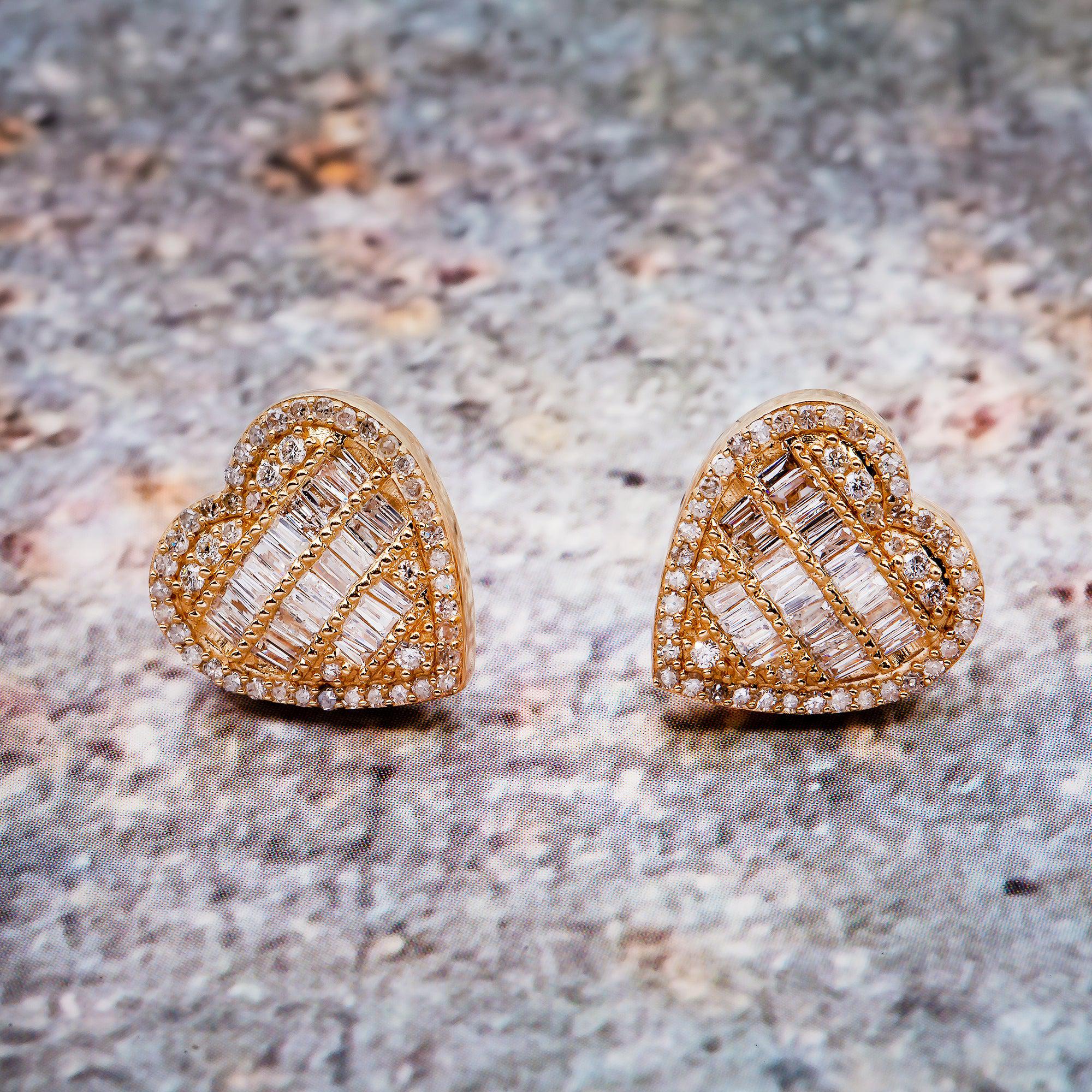 14K Yellow Gold Ladies Heart Earrings with 0.82 CT Diamond