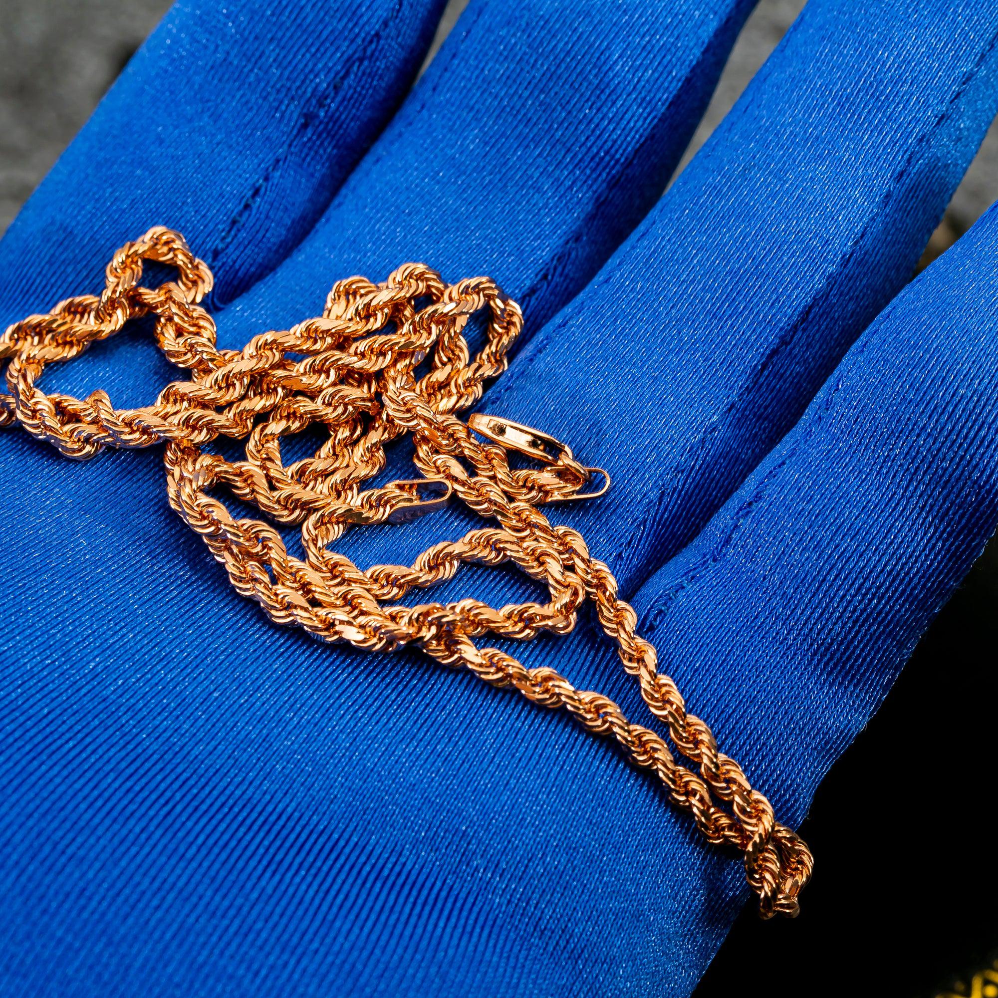 14k Rose Gold 3mm Solid Rope Chain Available In Sizes 18"-26"