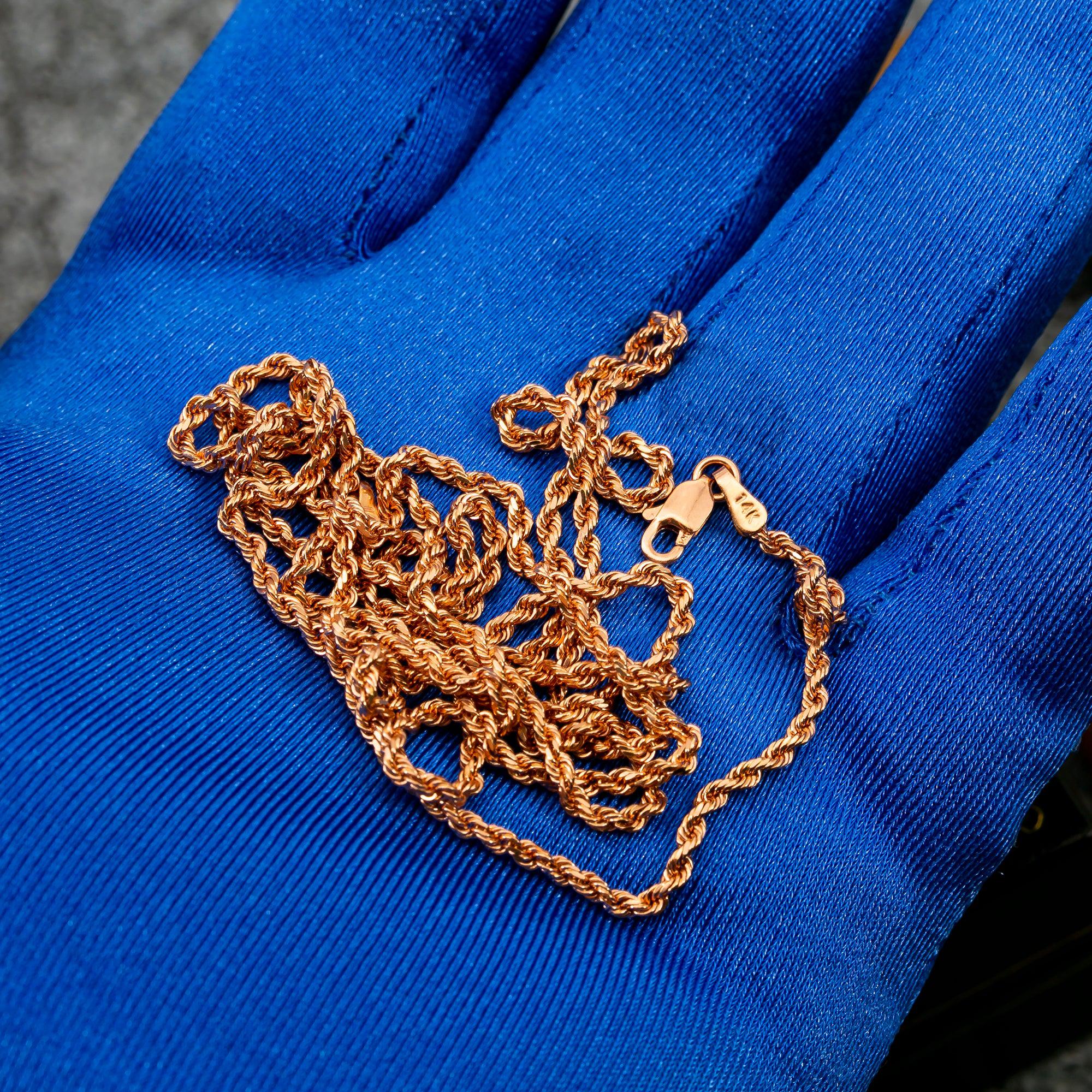 14K ROSE GOLD 2MM SOLID ROPE CHAIN AVAILABLE IN SIZES 18"-30"