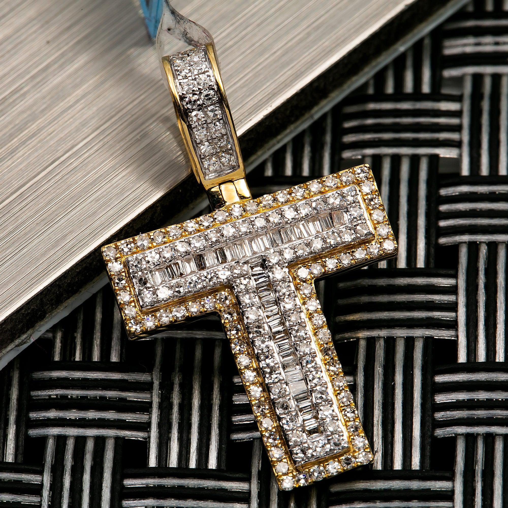14K YELLOW GOLD LETTER T PENDANT WITH 0.70 CT DIAMONDS