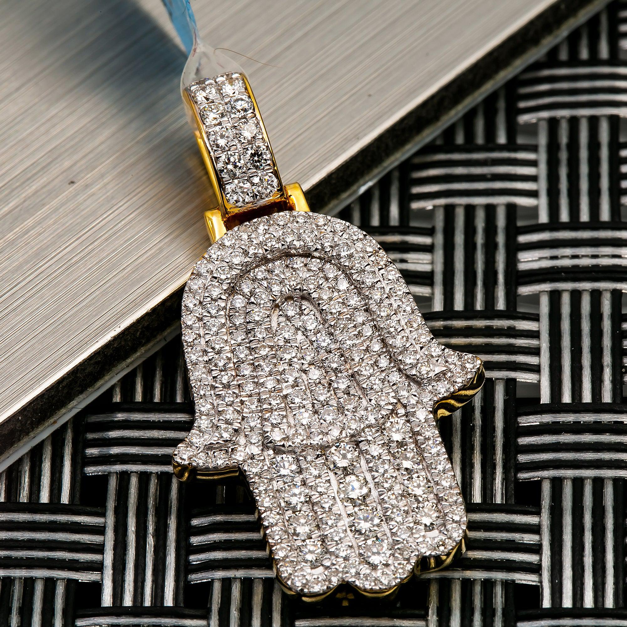 14K YELLOW GOLD HAMSA PENDANT WITH 1.50 CT DIAMONDS