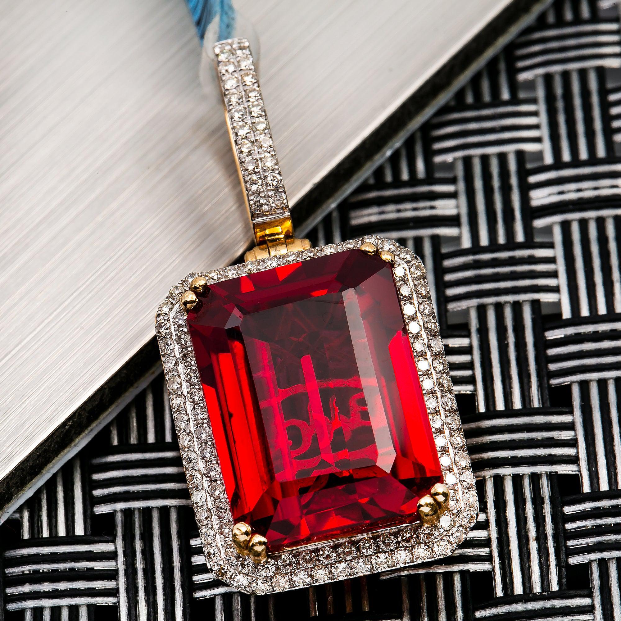 10K YELLOW GOLD RUBY PENDANT WITH 1.15 CT DIAMONDS