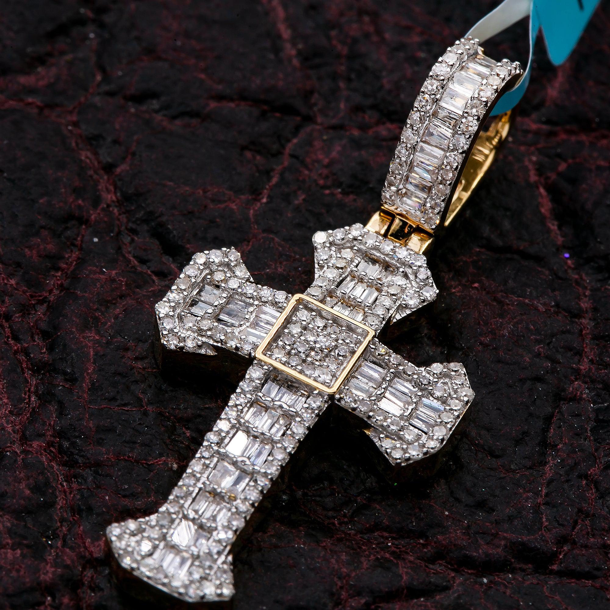 Unisex 14K Yellow Gold Cross Pendant with 0.70 CT Diamonds