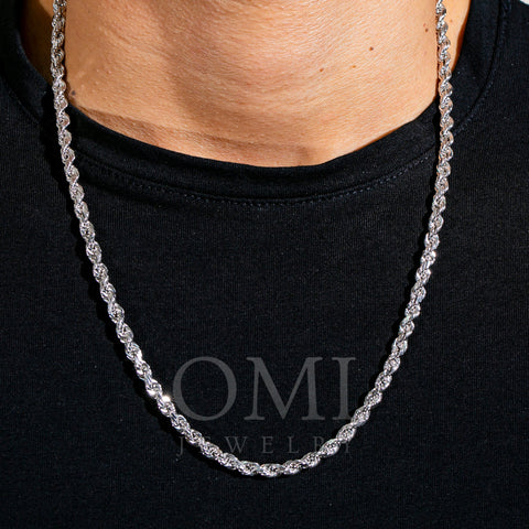 10k White Gold 5mm Solid Rope Laser Chain Available In Sizes 18