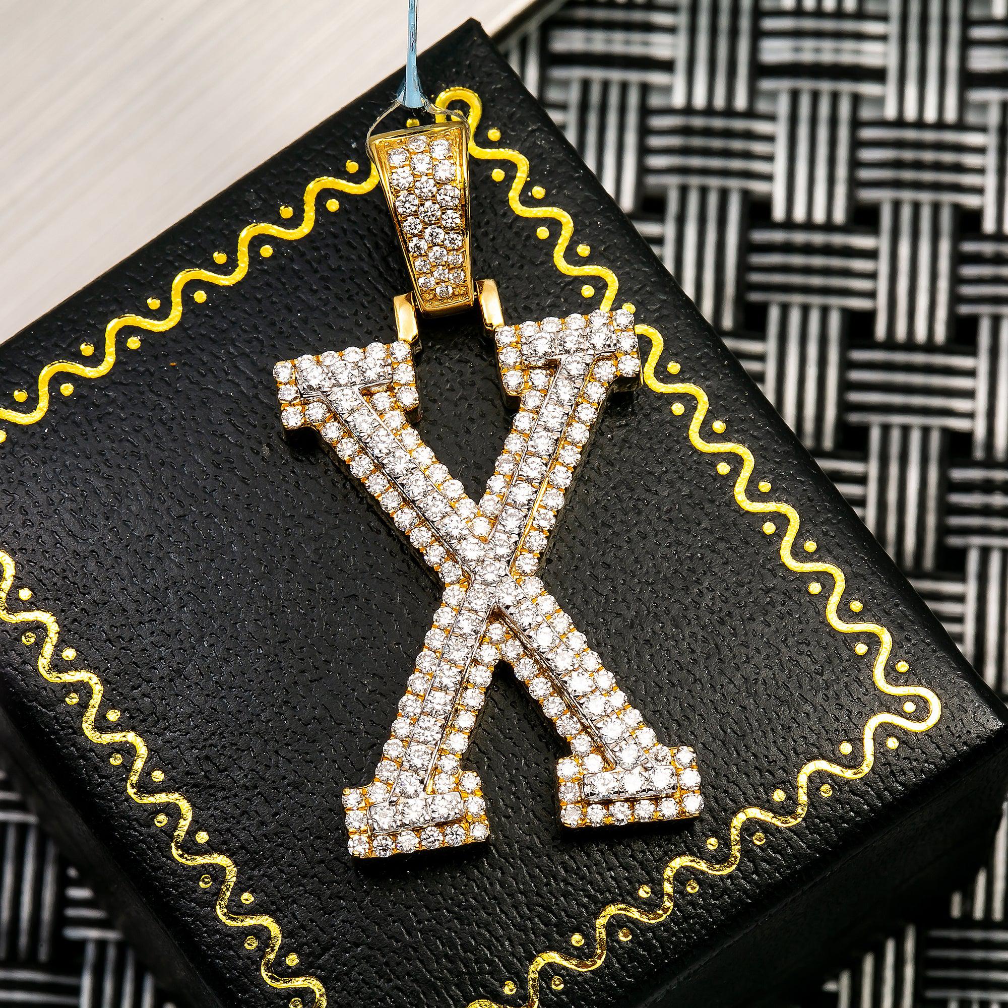 10K YELLOW GOLD LETTER X PENDANT WITH 1.65 CT DIAMONDS