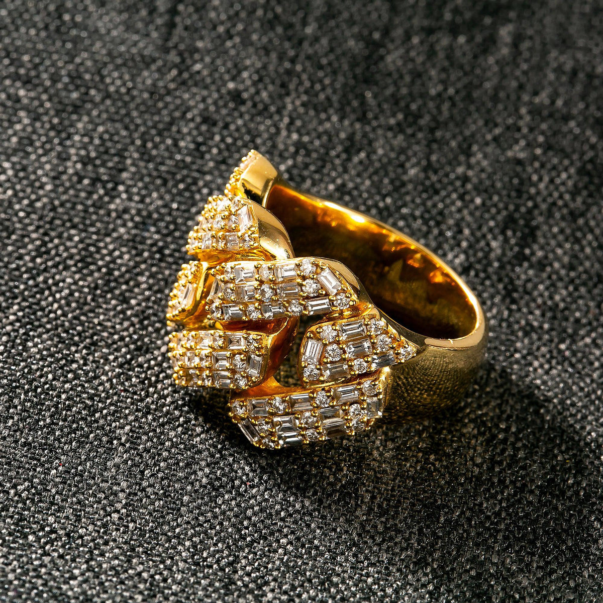 14K YELLOW GOLD DIAMOND CUBAN RING 3.10 CT