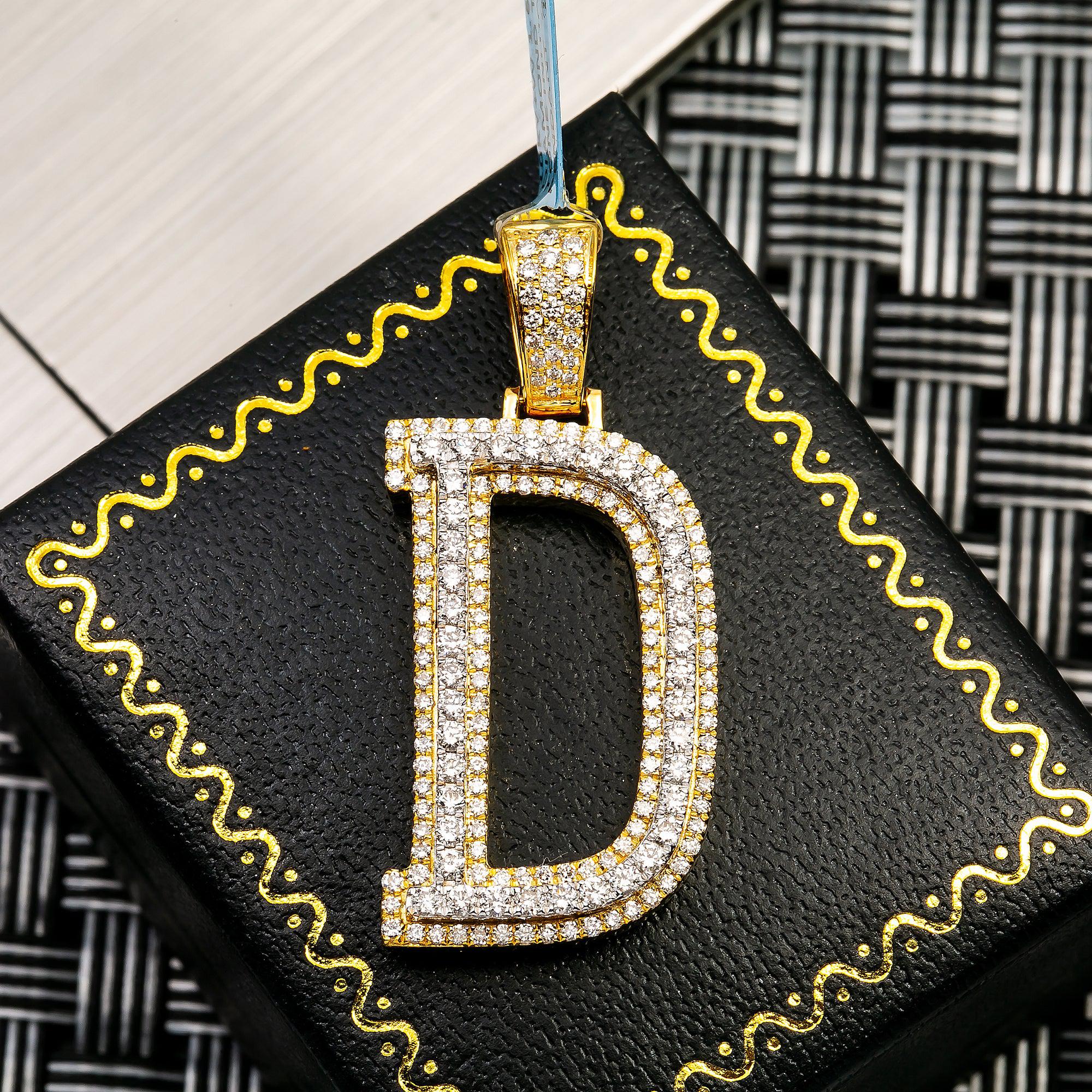 10K YELLOW GOLD LETTER D PENDANT WITH 1.65 CT DIAMONDS