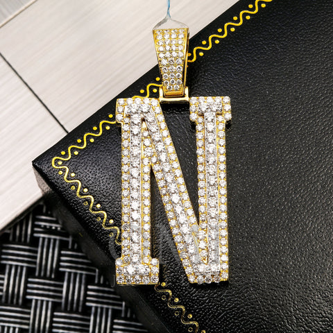 10K YELLOW GOLD LETTER N PENDANT WITH 4.65 CT DIAMONDS