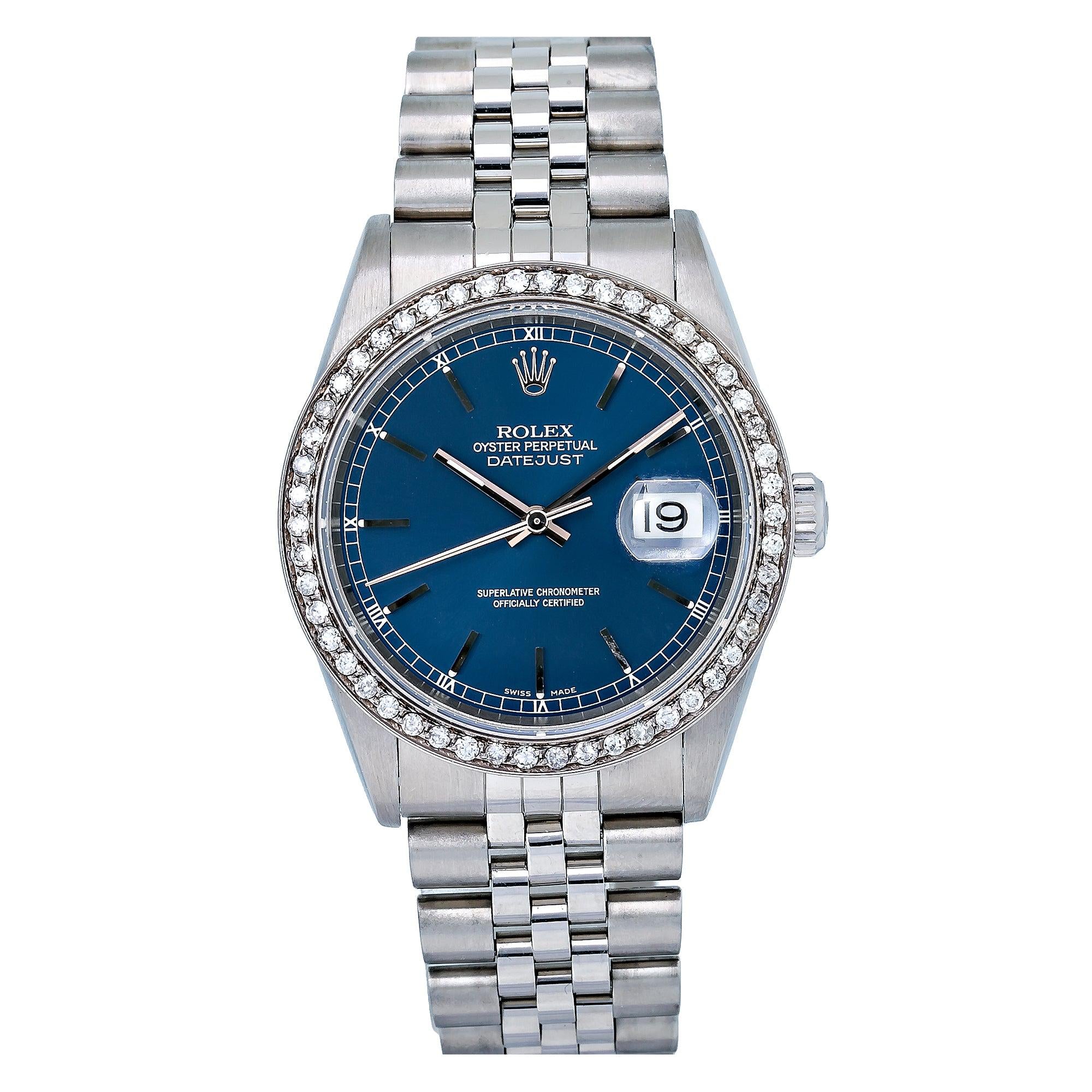 Rolex Datejust 36MM 16234 Blue Dial Diamond Bezel Stainless Steel Jubilee Bracelet 1.1ct