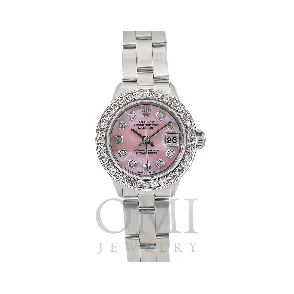 Rolex Oyster Perpetual Diamond Watch, Date 6916 26mm, Pink Diamond Dial With Stainless Steel Oyster Bracelet