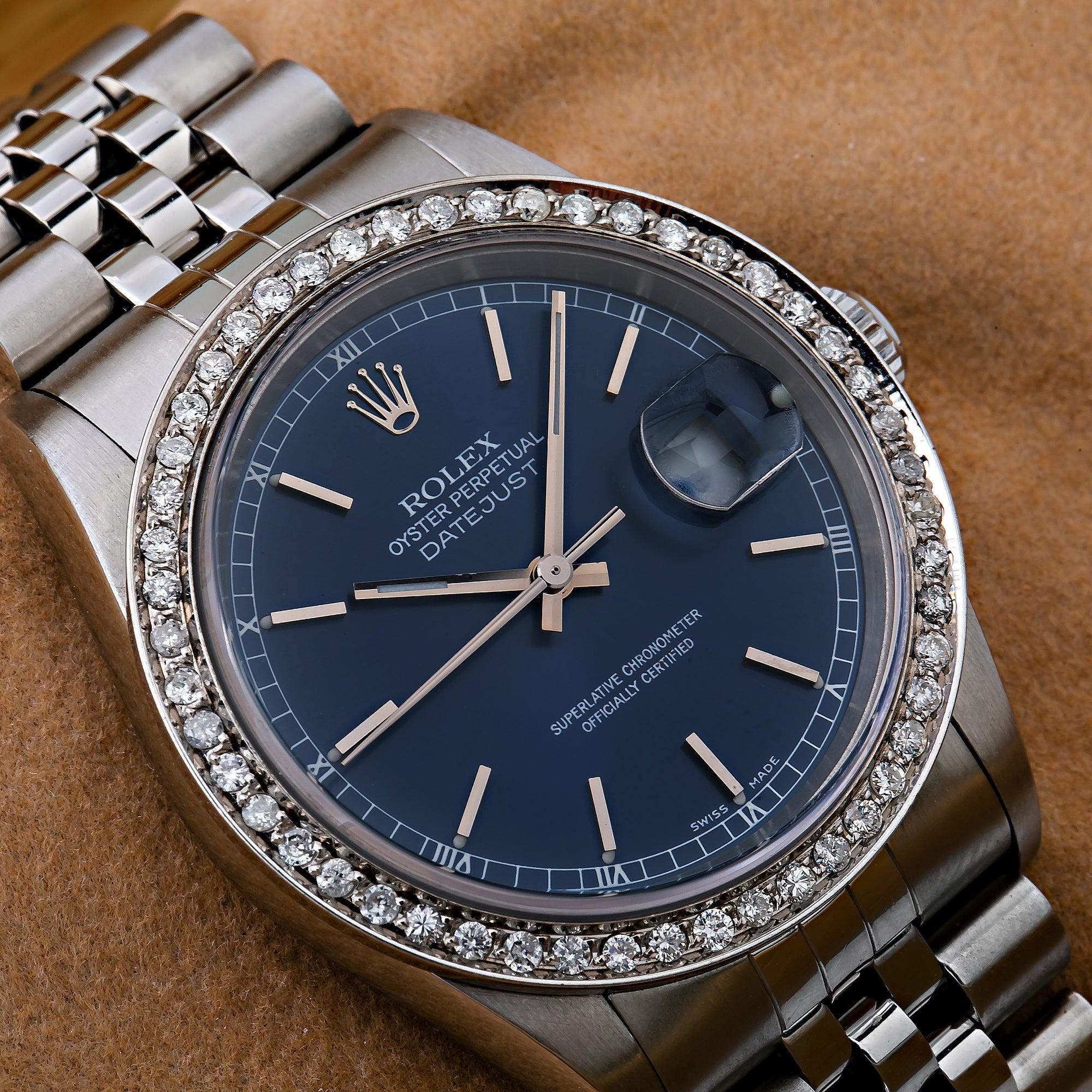 Rolex Datejust 36MM 16234 Blue Dial Diamond Bezel Stainless Steel Jubilee Bracelet 1.1ct