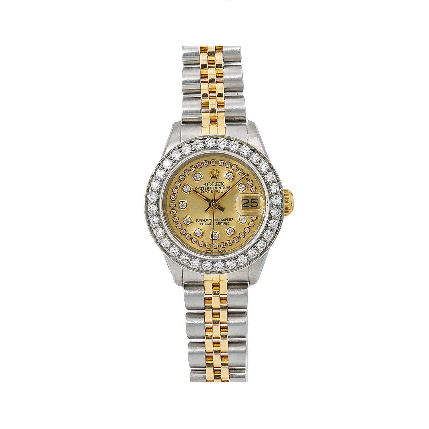 Rolex Datejust 26MM 69173 Champagne Diamond Dial Diamond Bezel Two Tone Jubilee Bracelet