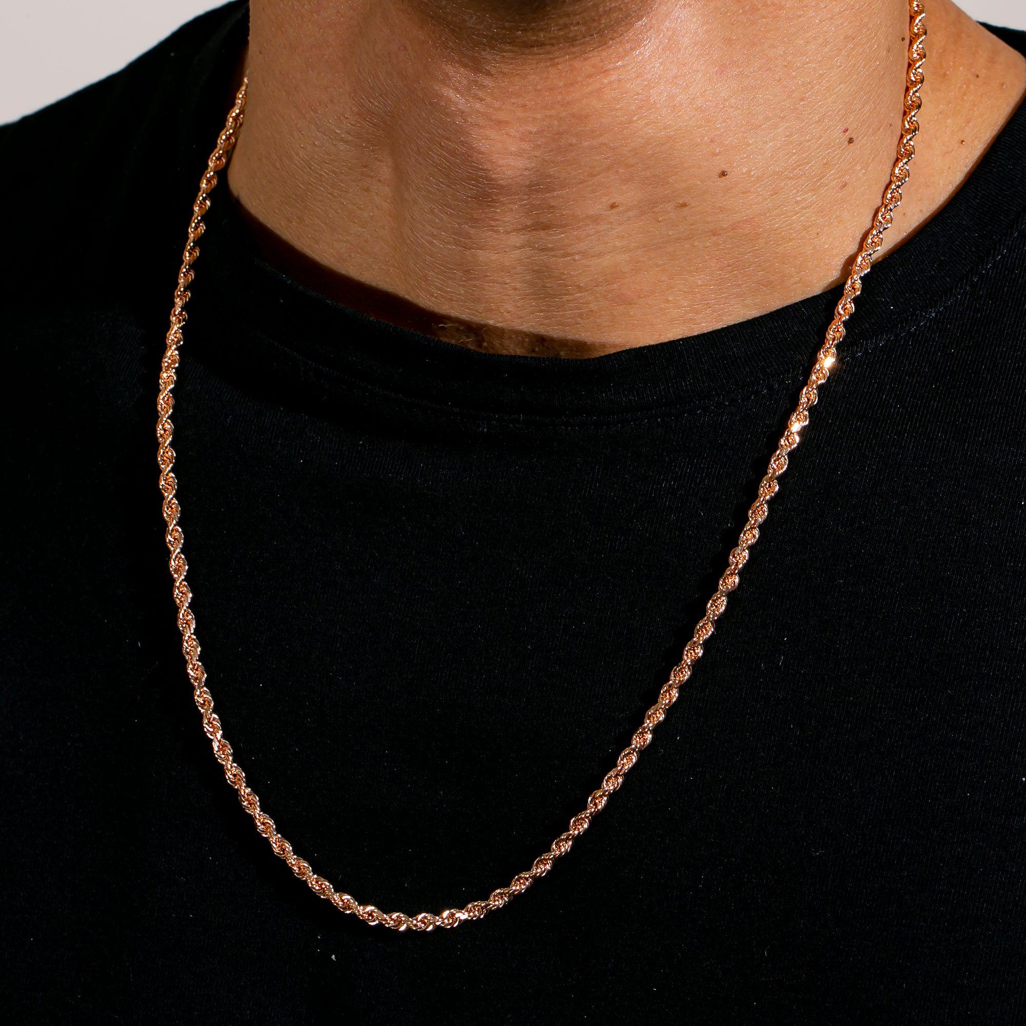 14k Rose Gold 3mm Solid Rope Chain Available In Sizes 18"-26"