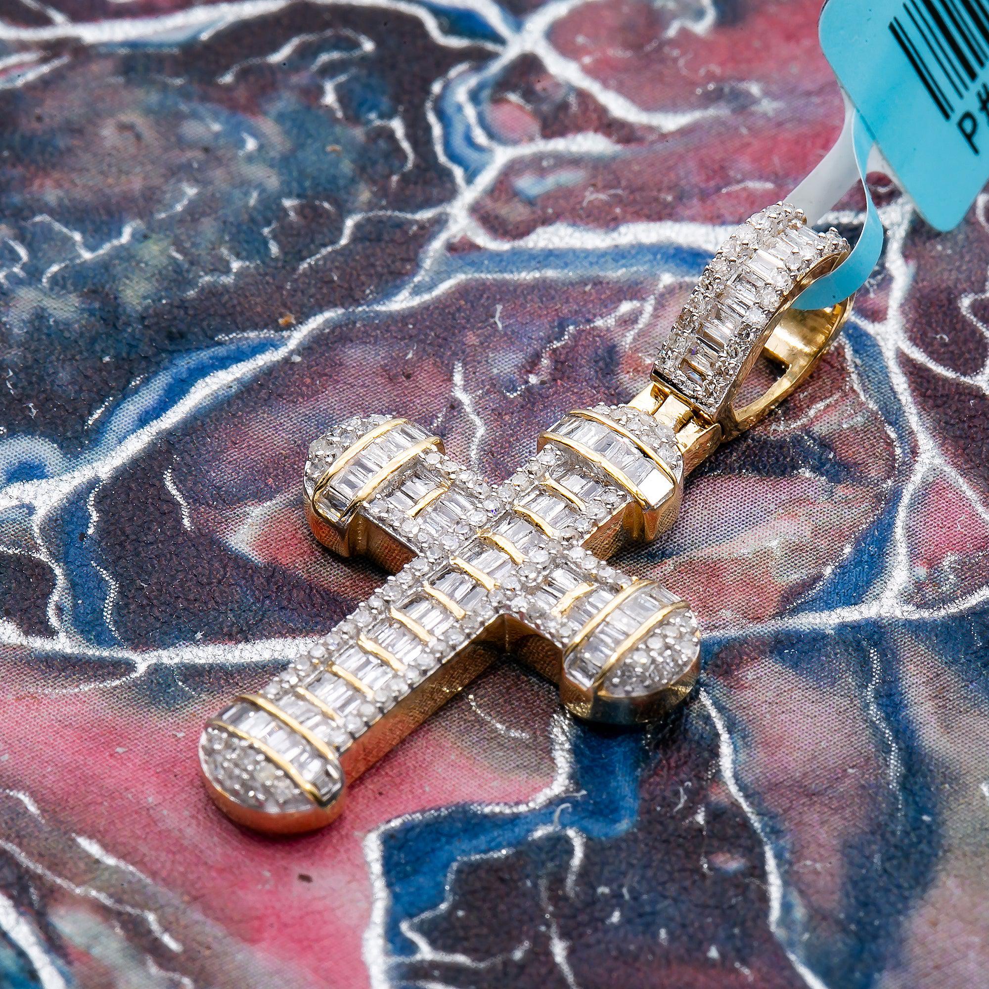 Unisex 14K Yellow Gold Cross Pendant with 0.74 CT Diamonds